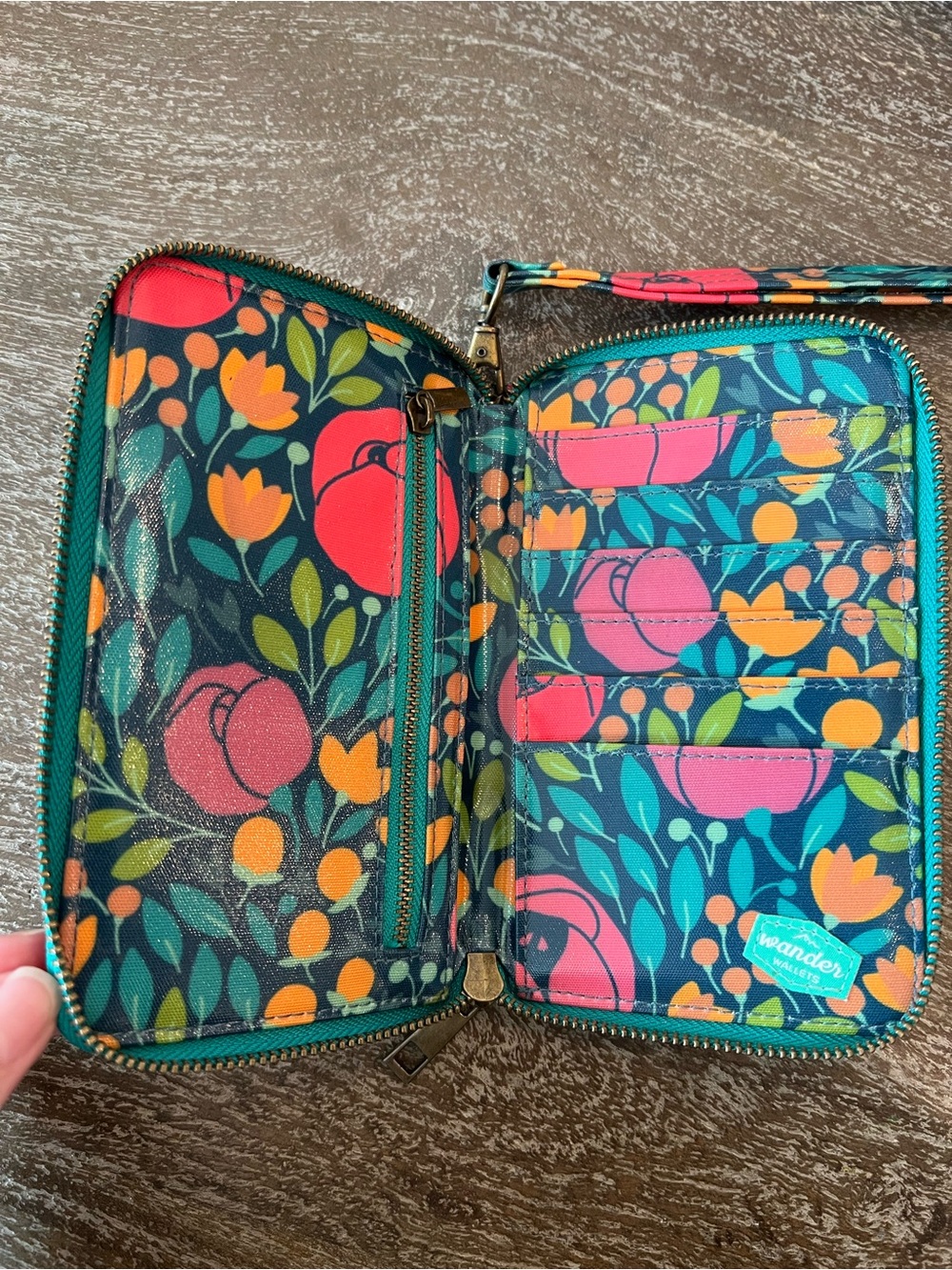 Floral Zip Wristlet Wallet w/RFID card - Picture 3 of 8
